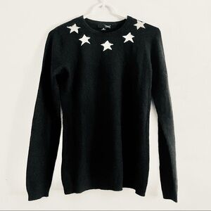 Aqua Sweater XS Cashmere Intarsia Star Pullover Black White
